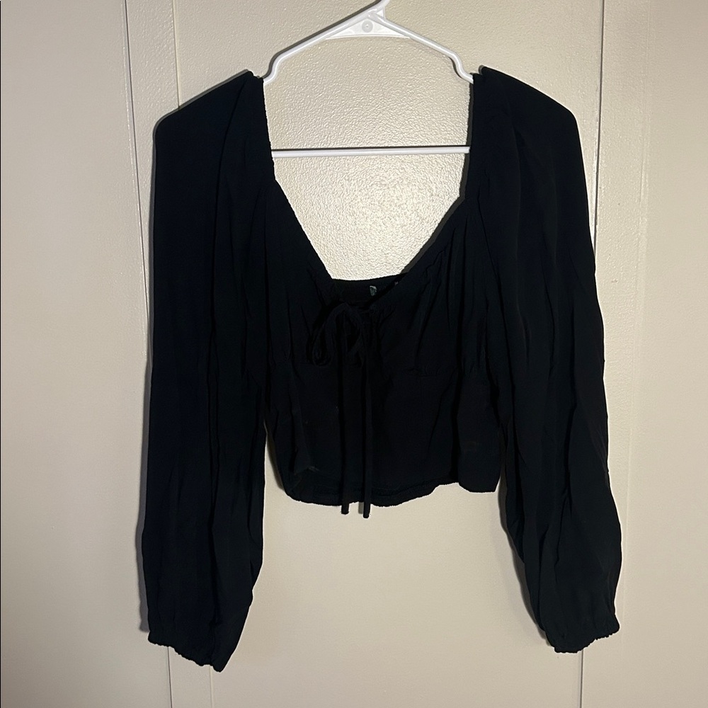 Wild Fable Black Peasant Crop Blouse